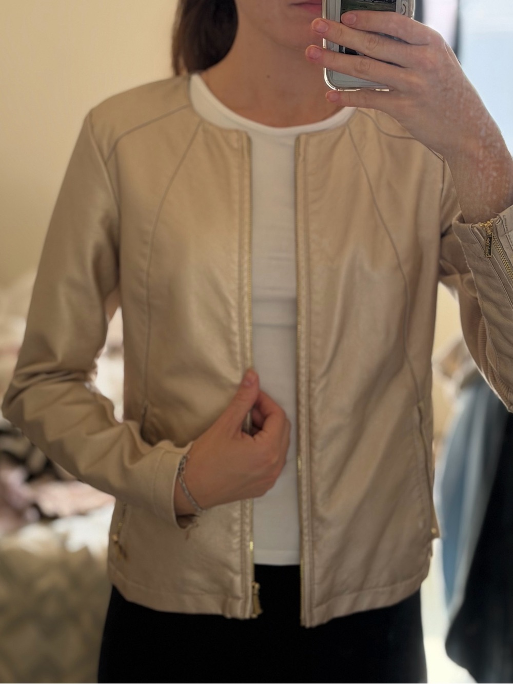 Calvin Klein Metallic Beige Faux Leather Jacket